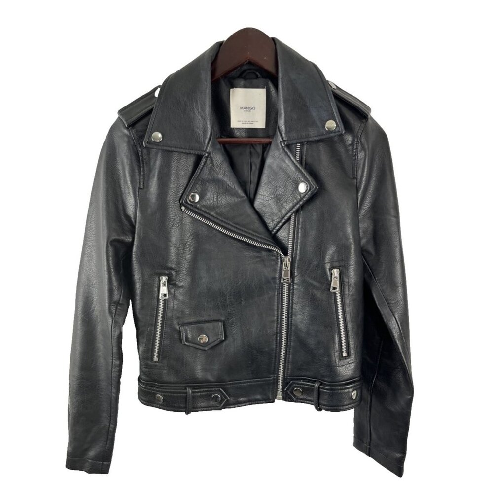 Mango Vegan Leather Motorcyle Jacket Womens Size XS
